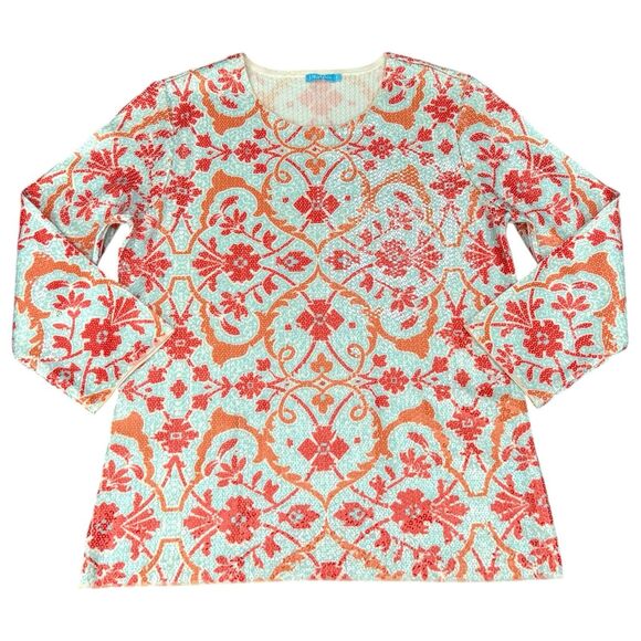 J. McLaughlin Corali‎ Cyprus Sea Flat Sequin Sweater Top Blue Aqua Coral Size S - Picture 8 of 8